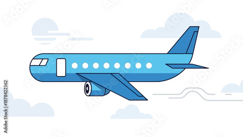 Airplane Flying Through Clouds with Clear Blue Sky and White Clouds Visible from Side View