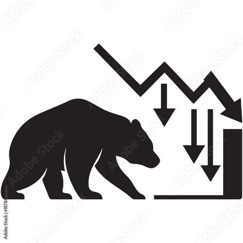 Bear market concept with falling graph and bear silhouette