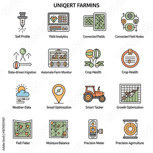 Agricultural Technology Icons for Farm Management.