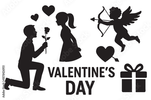 Romantic Valentine's Day scene with loving couple and cupid