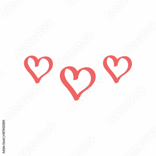 Hand drawn red heart doodles isolated on white background for love concept