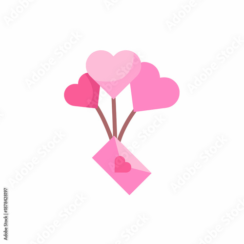 Pink heart balloons carrying love letter illustration for romantic valentine concept