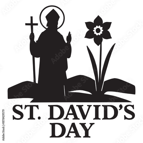 St. David's Day celebration with saint and daffodil symbol