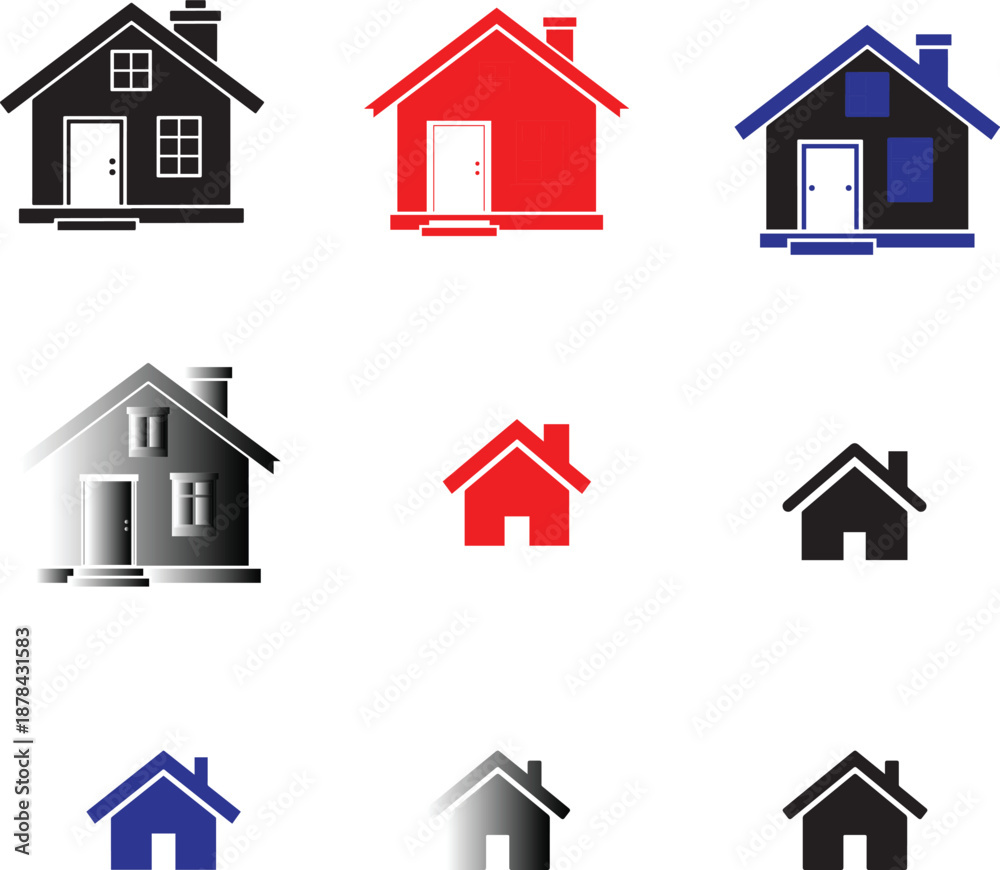 Fototapeta premium House Icon Set Collection in Flat and Minimal Style on White Background