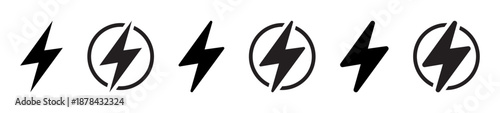 Electric Power Lightning Bolt in Circle Icons Set for App and Interface Design