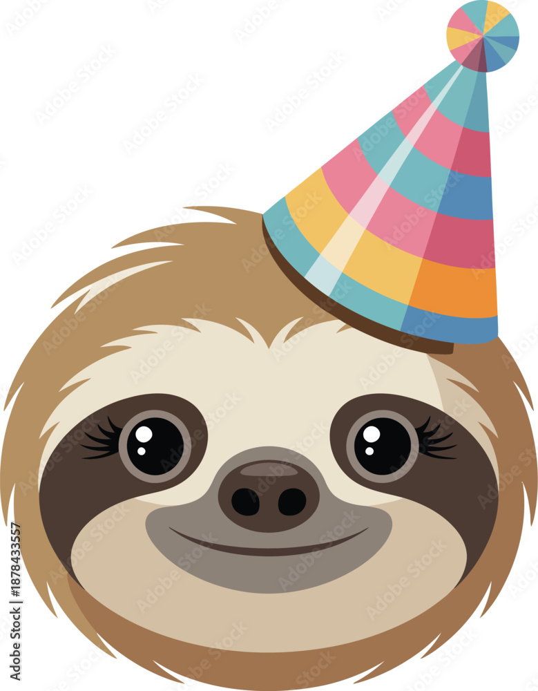 Fototapeta premium Cute Sloth Wearing Party Hat Vector Illustration for Birthday Celebrations