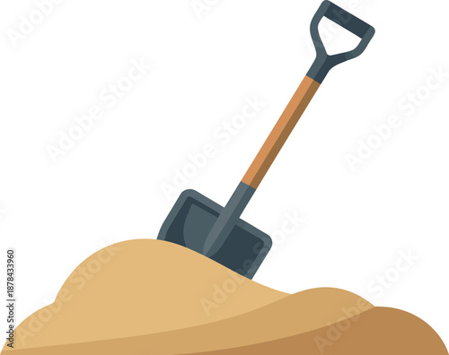 Shovel Stuck in Sand Dune Vector Icon for Construction and Gardening Concepts