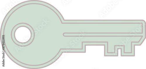 Simple Vector Key Icon with Outline on White Background - Security Concept