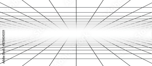 Ceiling and floor perspective grid vector lines, architecture wireframe vector illustration.