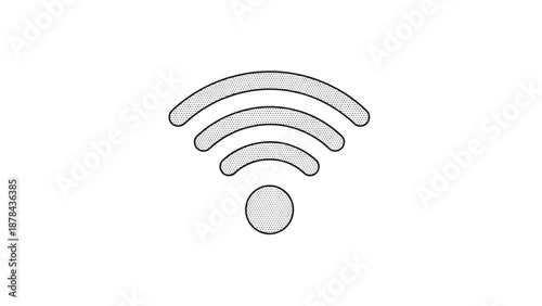 Black and white stippled illustration of the universal wireless network wifi symbol on a plain background for connectivity and tech concepts.