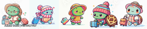 cute turtle vector dragging a suitcase