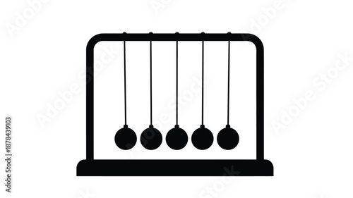 Newton s cradle with five pendulums in a simple black silhouette