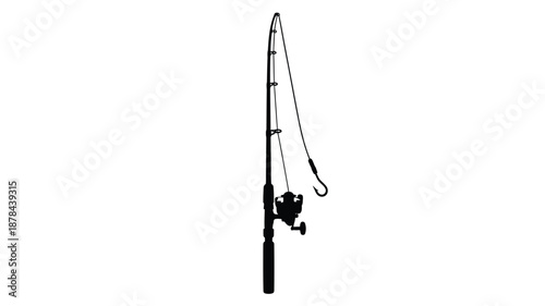 A simple black silhouette of a fishing rod and reel