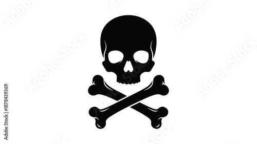 A striking black skull and crossbones symbol presented as a silhouette