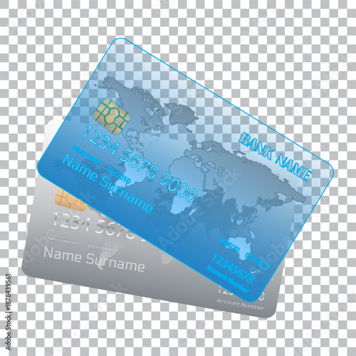Realistic detailed 3d style different credit debit cards mockups. Vector set,editable graphic elements