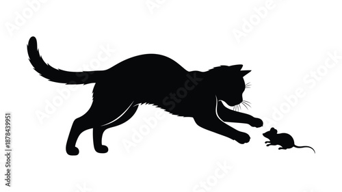 A black cat in pursuit of a small mouse a captivating silhouette