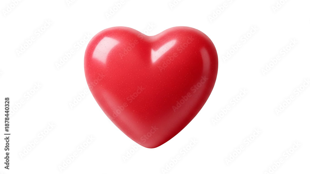 Fototapeta premium Glossy red heart-shaped balloon on white background, reflective surface, festive romantic decoration, love, celebration, and lifestyle branding JPG