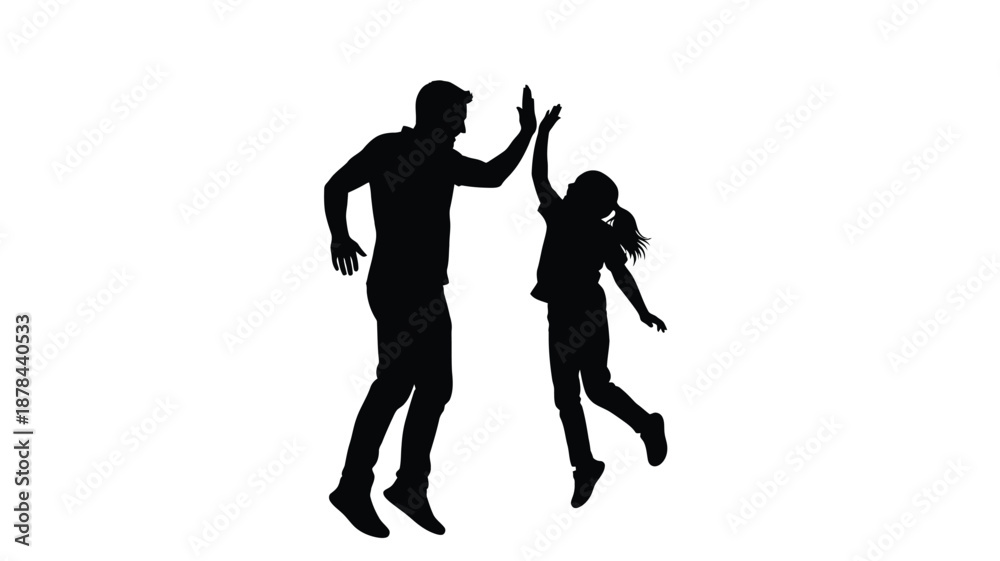 Obraz premium Father and daughter celebrating success with a high five silhouette