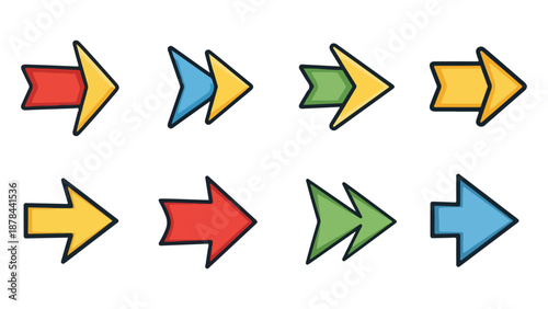 Free Download Collection of colorful arrows pointing right in various styles isolated on white background, Vector, illustration - GFXLoad