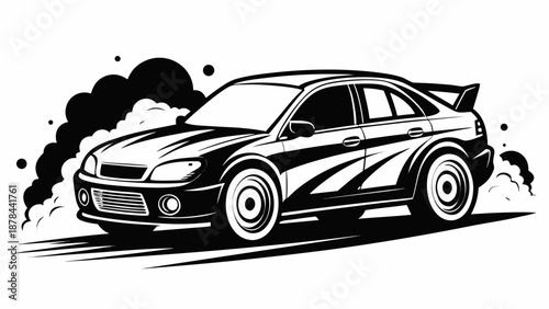 Black Rally Car Drifting with Smoke and Dust – Dynamic Racing Vector Illustration
