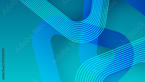 Artistic blending of thick rounded shapes and thin parallel lines in shades of blue and cyan representing fluid connectivity and motion