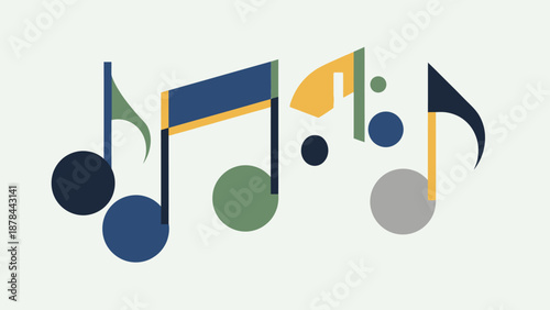 Abstract musical notes, modern design, graphic art, vibrant colors, clean background