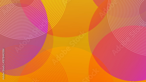 Abstract composition featuring glowing orange and purple circular shapes with delicate white line patterns on a bright backdrop