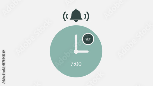 Alarm Clock Set for 7:00 AM with Ringing Bell Icon