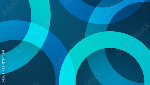 Professional abstract design with overlapping teal and deep blue rings creating a sense of connection and corporate depth