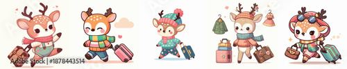 cute deer vector dragging suitcase