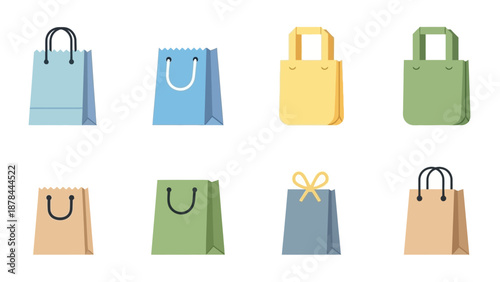 Colorful Shopping Bags Collection, Retail and E-commerce Vector Icons