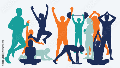 Diverse group of people exercising and doing yoga, fitness concept