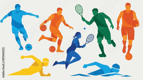 Diverse Sports Athletes Silhouette Collection - Action Poses, Vibrant Colors