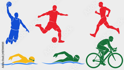 Diverse Sports Icons: Basketball, Soccer, Running, Swimming, Cycling