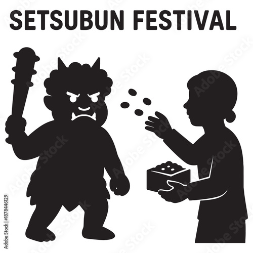 Setsubun Festival scene with oni and child