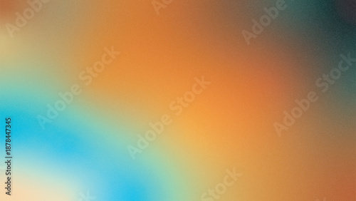 Abstract grainy textured background with vibrant orange and turquoise blended shapes