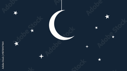 Stylized Crescent Moon and Stars on Dark Night Sky Background