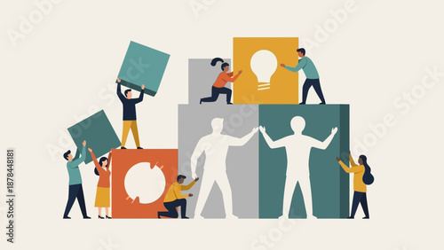 Teamwork building ideas, collaboration, innovation, people working together