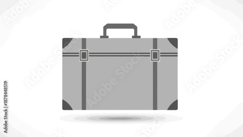 Vintage Briefcase Icon, Retro Business Travel Luggage, Gray Flat Design