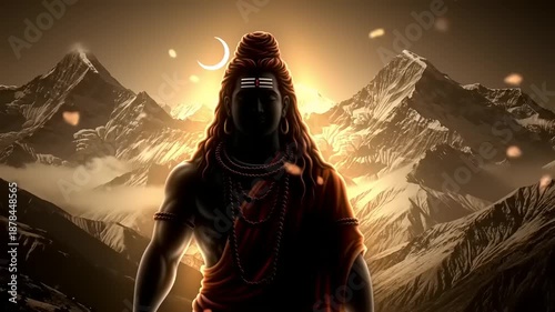 Lord Shiva with mountains and light.
