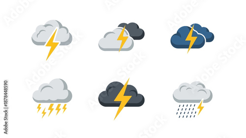 Weather Icons Set: Lightning, Rain, Storm Clouds