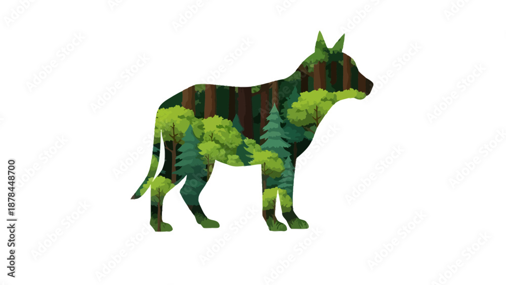 Fototapeta premium Wolf Silhouette Filled With Lush Forest Landscape
