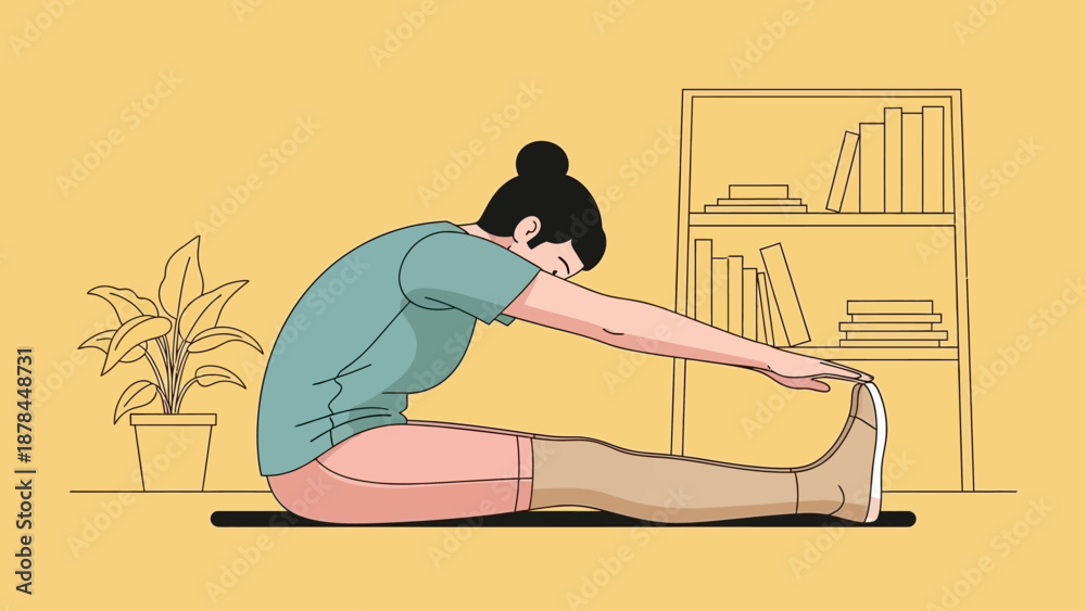 Obraz premium Woman stretching at home, seated forward bend yoga pose, wellness concept