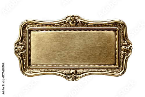 Ornate brushed brass rectangular plate with decorative flourishes