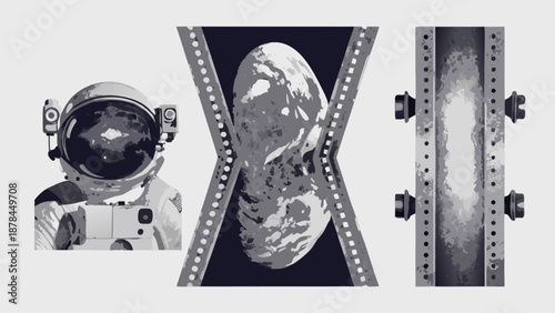 Astronaut earth and industrial tunnel a surreal space travel concept