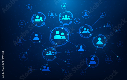 people social network communication technology blue background. Global network connection. person hiring job interview. vector illustration fantastic technology.