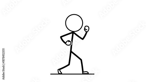 Simple stick figure running with fists clenched.