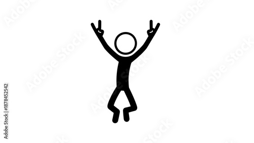 Simple black silhouette of a person jumping with arms raised in joy.
