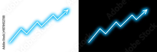 Blue neon glow effect fluctuated line arrow graph moving up concept of stock market business growth, financial profit, rising economy, increase trading. Business grow up sign. Vector illustration.