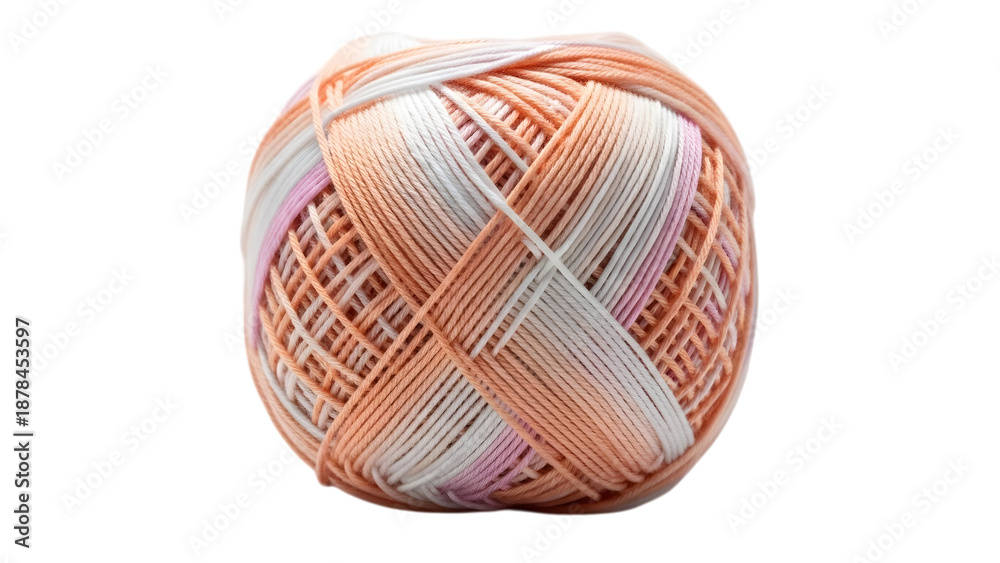 Fototapeta premium A ball of peach and white yarn isolated on transparent background